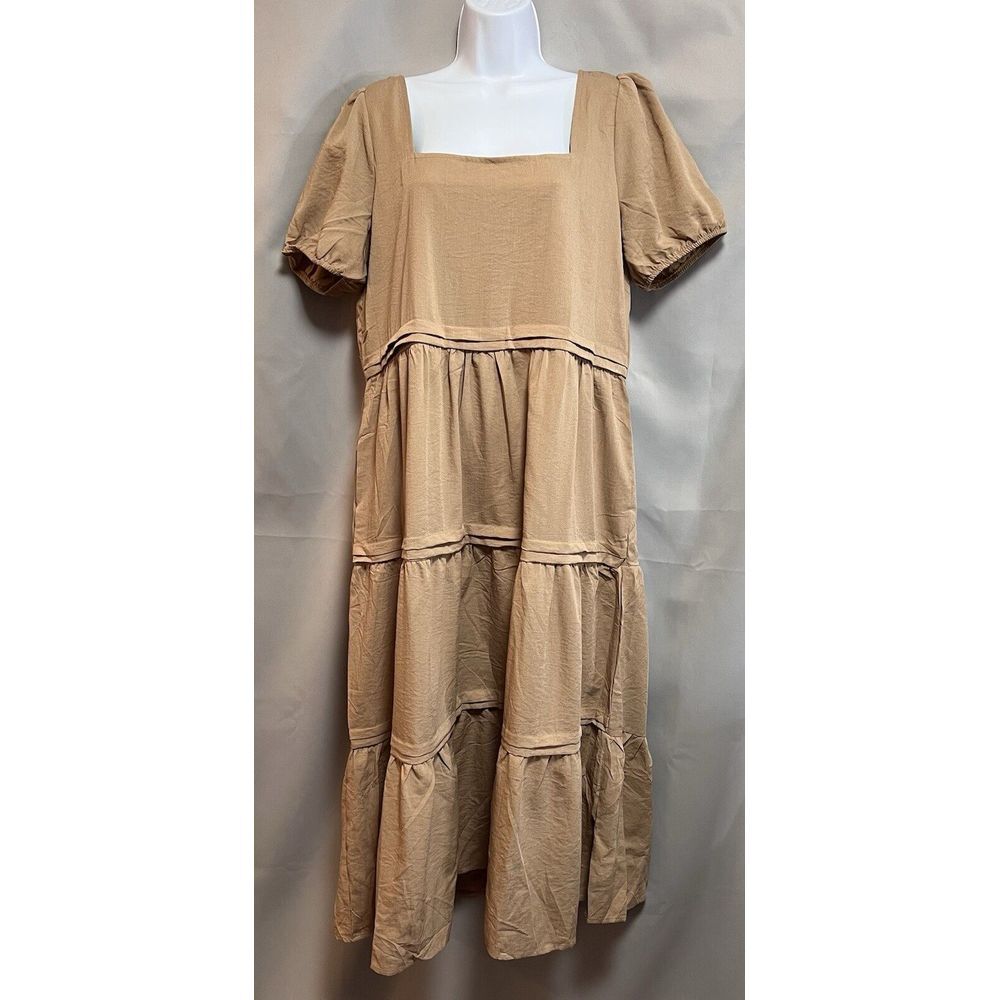 KIRUNDO Dress Women's Sz Large L Beige Maxi Tired Peasant Boho Bohemian‎ NWT